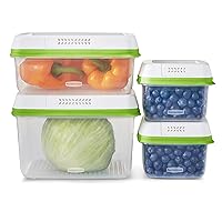 FreshWorks Produce Saver, Medium and Large Storage Containers, 8-Piece Set, Set of 4, Med & Lg, Clear