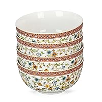 Fleurs des Prairies Bone China Cereal/Salad Bowl Set of 4, Bowl Sets, Bowls for Soup, Lightweight Ceramics Dinnerware Set with Dishwasher & Microwave Safe