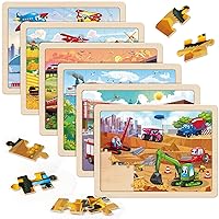 SYNARRY Wooden Vehicle Puzzles for Kids Ages 4-6, 6 Packs 60 PCs Jigsaw Puzzles Preschool Educational Toys Gifts for Children Ages 4-8, Kids Puzzles for 4+ Year Olds Boys Girls, Wood Puzzles Ages 3-10