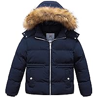 CREATMO US Girl's Kids Metallic Shiny Jacket with Detachable Fur Collar Warmth Winter Outerwear