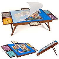 Tektalk Jigsaw Puzzle Table with Foldaway Legs & Tilting Stand, Puzzle Board with PP Cover & 6 Colorful Drawers, Storing for 1500, 1000, 500 Jigsaw Puzzle Pieces