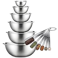 FineDine 6-Piece Stainless Steel Mixing Bowls with 7-Piece Measuring Spoons