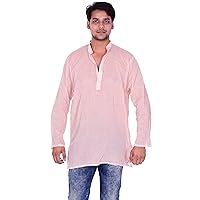 Indian Shirt Strip Print Kurta Tunic 100% Cotton Men’s Plus Size Loose fit