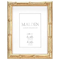 Malden International Designs 4x6 Matted Gold Bamboo PS Moulding Picture Frame Antique Gold Finish White Matboard