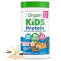 Orgain Kids Protein Powder Shake Mix, Vanilla Bean Ice Cream - 8g Dairy Protein, 22 Vitamins & Minerals, Fruit & Vegetable Blend, Gluten Free, No Soy Ingredients, Add Nutrients to Kids Snacks - 1lb