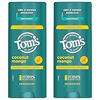 Tom’s of Maine Coconut Mango Natural Deodorant for Women and Men, Aluminum Free, 3.25 oz, 2-Pack