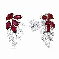 14K White Gold Marquise Shape 1.07ct Ruby & .29ct White Diamond Drop Dangle Earrings