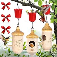 Hummingbird House,Wooden Hummingbird Houses for Outside for Nesting, Hummingbird Houses with Red Feeder Ribbons Gardening Gifts Home Decoration,3 Pack