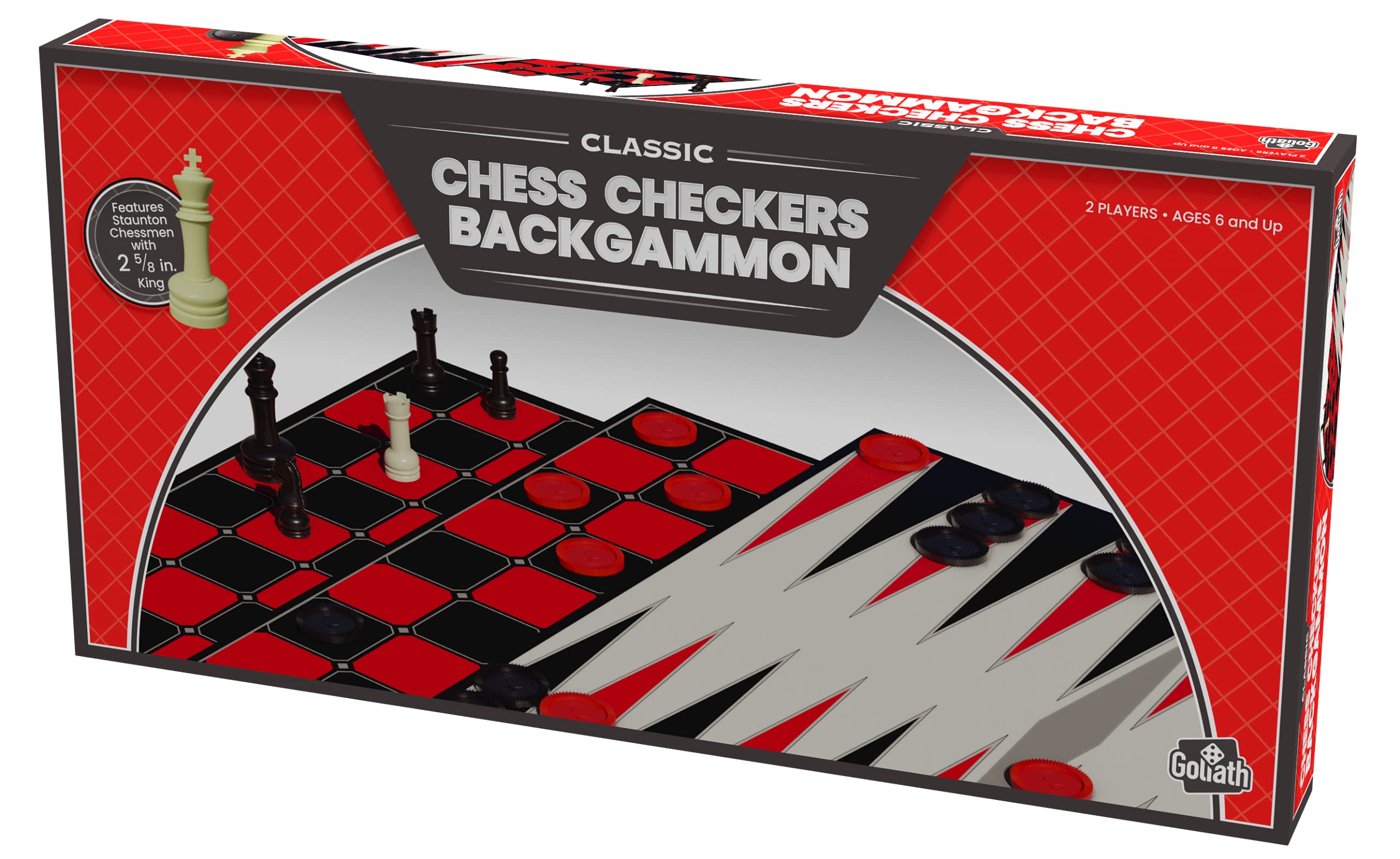 Goliath Chess/Checkers/Backgammon (Amazon Exclusive) - 3 Games in One with Full Size Staunton Chess Pieces and Interlocking Checkers