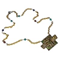 Patina Brass Egyptian Motif Large Scarab Necklace - Carnelian, Lapis, Malachite, Turquoise