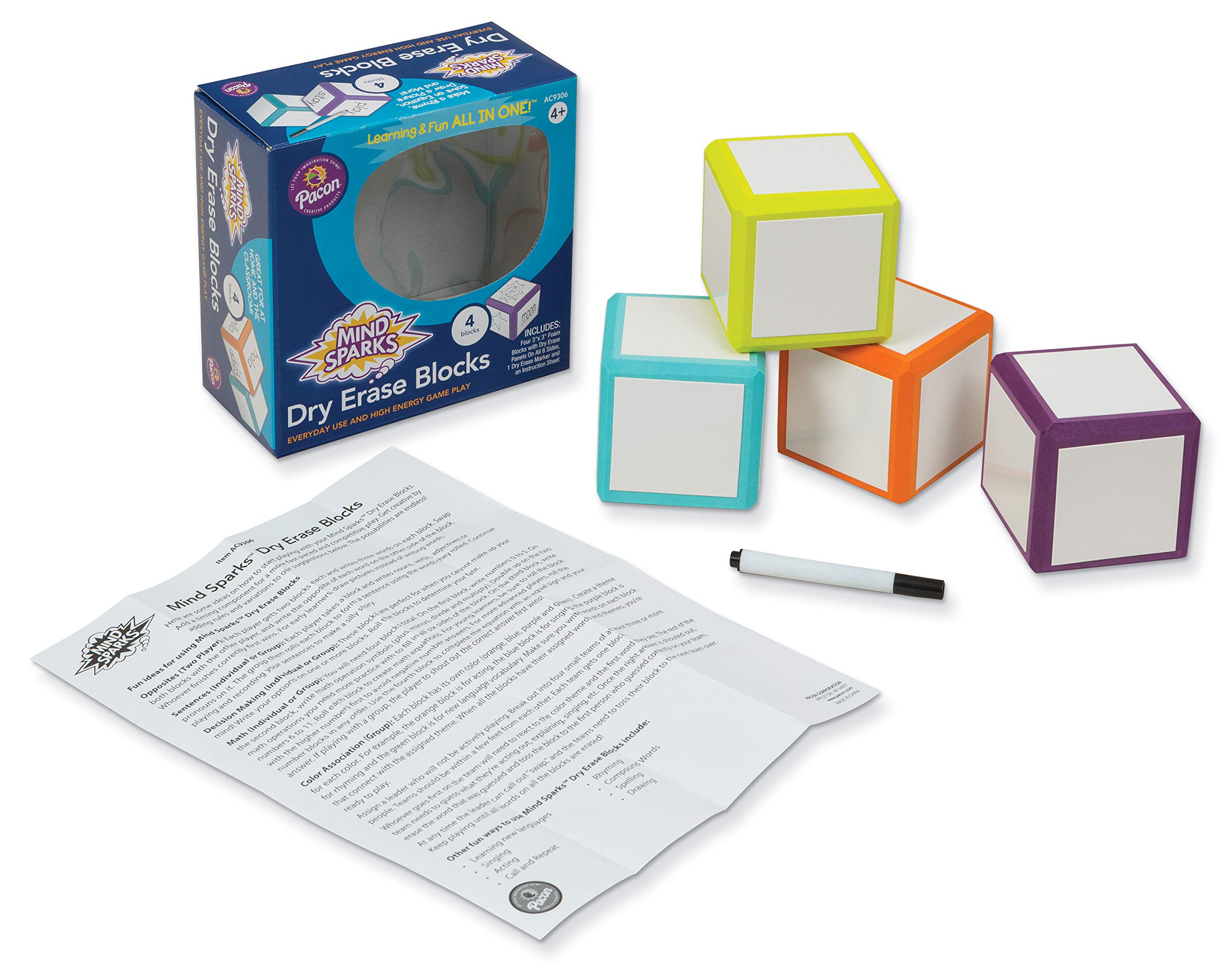 Mind Sparks Dry Erase Blocks, Colors May Vary, 3