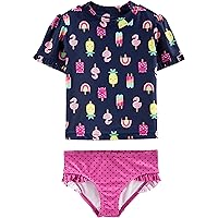 Girls' 2-Piece Assorted Rashguard Sets, Navy Popsicles/Pink Dots, 3T