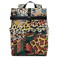 ALAZA Vintage Style Zebra Stripe Leopard Spot Backpack Roll-Top Daypack Laptop Work Travel College Bag for Men Women Fits 15.6 Inch Laptop