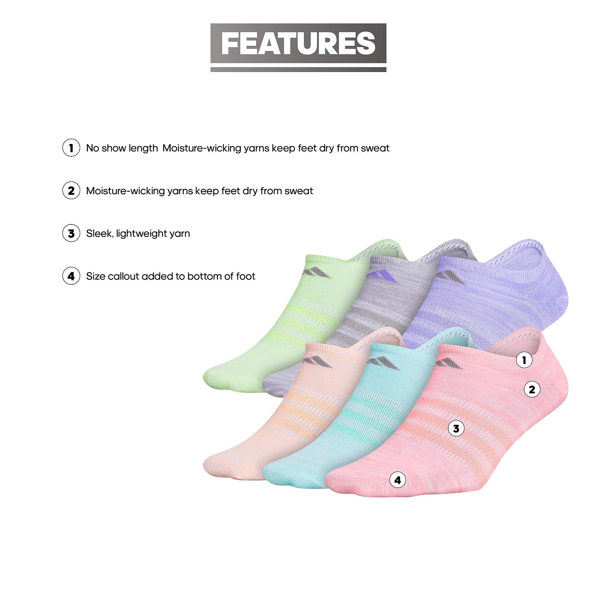 adidas Girls Kids-girl's Superlite No Show Socks (6-pair)