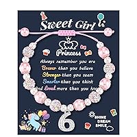 4th-13th Birthday Gifts, Pink Pearl and Rhinestone Lucky Number Bracelet for Girls Daughter Granddaughter Niece