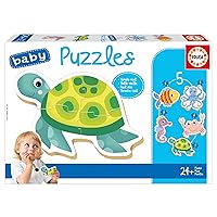 Educa Baby - 5 Progressive Puzzles -Aquatic Animals - 21 Total Pieces - Ages 24 Months+ - 19951E