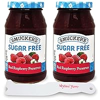 Sugar Free Preserves Bundle with - (2) 12.75oz Smuckers Sugar Free Raspberry Preserves and (1) Wyked Yummy Spreader Plastic Knife and Jar Scraper
