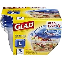 Glad GladWare Tall Entrée Food Storage Containers | Large Square Containers for Food Hold up to 42 Ounces of Food, 3 Count | Strong and Sturdy Large Food Storage Holders