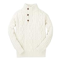 Hope & Henry Boys' Mock Neck Cable Sweater with Button Placket