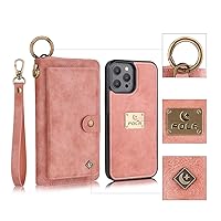 Multifunction Clutch Bag Case for iPhone 13 Pro Max,Large Capacity Oil Wax Leather Wallet Zipper Pocket Card Slot Car Magnetic Attraction Case with Belt Hook