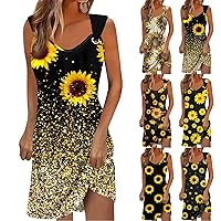 Dresses for Women Sexy V Neck Plus Size Dresses Sleeveless Wide Strap Tank Top Dress Sunflower Sparkly Midi Dresses