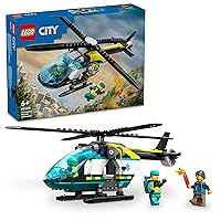 LEGO City Rescue Helicopter Construction Kit with Pilot, Hiker and Rescuer Minifigures, plus Toy Helicopter with Winch and Swivel Rotors, Nice Gift for Boys and Girls from 6 Years 60405