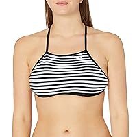 Nike Swim Women's Standard Laser Stripe High Neck Bikini Swimsuit Set, Black, Large
