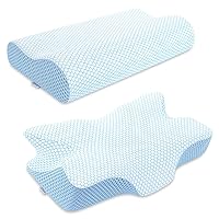 Anvo 2PCS Memory Foam Pillows, Neck Contour Cervical Orthopedic Pillow for Sleeping Side Back Stomach Sleepe for Neck Pain, Firm & Firm