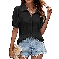 Blooming Jelly Womens Button Down Shirts V Neck Collared Casual Tops Textured Work Summer Outfits 2024