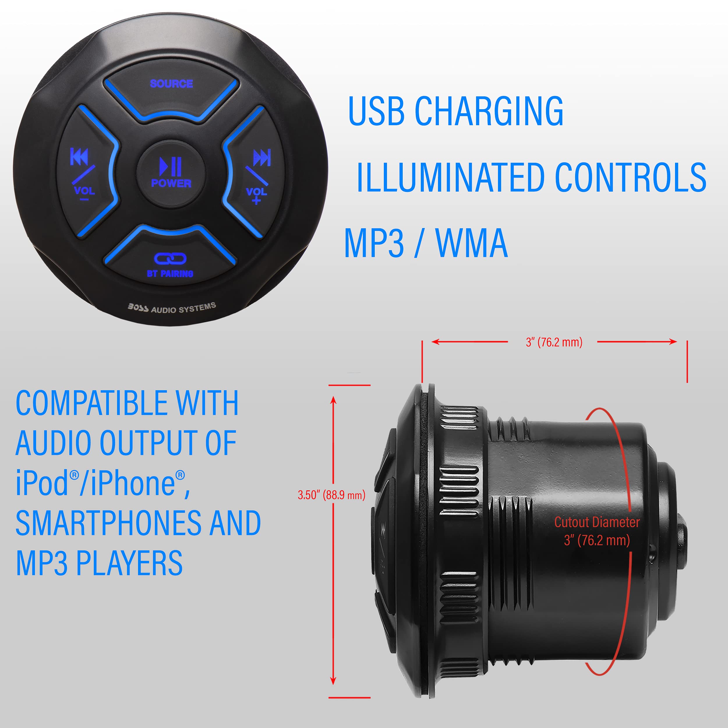 BOSS Audio Systems MGR250B Marine Gauge Receiver - Bluetooth, Digital Media (No CD) MP3 Player, Built-in Amplifier, USB Port, Weatherproof, USB Port, USB Charging