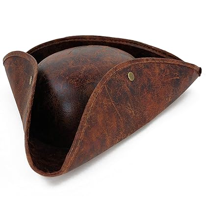 Skeleteen Faux Leather Pirate Hat - Brown Distressed Leather Colonial Style Tricorn Hat