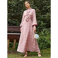 Summer Dresses for Women 2022 Mock Neck Jabot Collar Dress Dresses for Women (Color : Dusty Pink, Size : X-Small)
