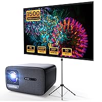 OmniStar L80 Native 1080P Projector, 1500 ANSI Lumen with 100 inch Projector Screen Bundle
