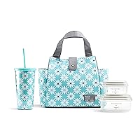Fit & Fresh Lunch Bag For Women, Insulated Womens Lunch Bag For Work, Leakproof & Stain-Resistant Large Lunch Box For Women With Containers and Matching Tumbler, Snap Closure Westport Bag Aqua