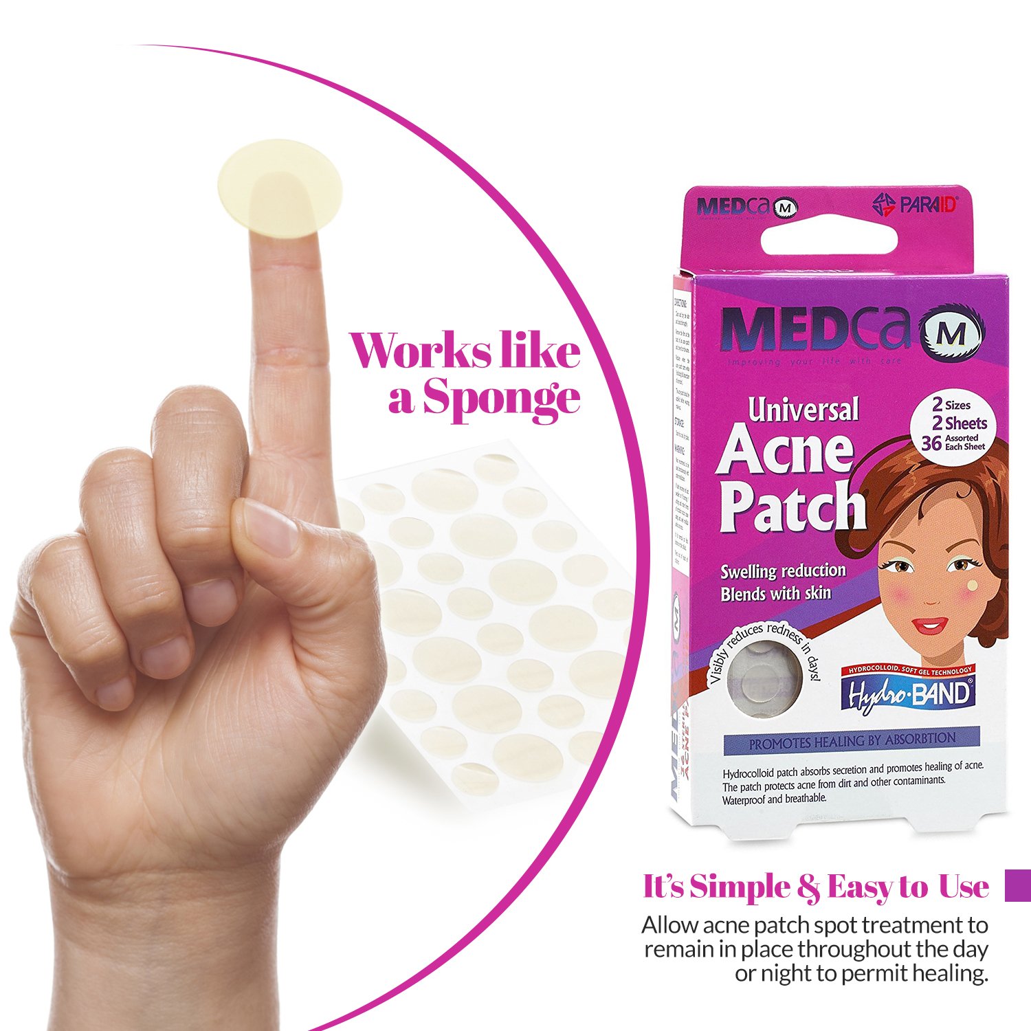 MEDca Acne Patch - Spot Dots 72 Count, Hydrocolloid Bandages, Acne Pimple Care Patches Absorbing Round Pads, Blemish Covers