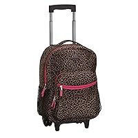 Rockland Double Handle Rolling Backpack, Pink Leopard, 17-Inch