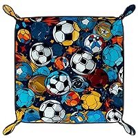 Football Pile Pattern Microfiber Leather Dice Trays Folding for RPG DND Table Games, Leather Dice Holder Storage Box Portable Folding Rolling Dice Tray, 20.5x20.5cm