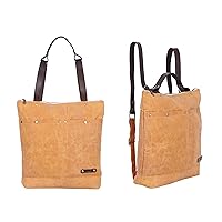 Small Convertible Totepack/Minimalist Slim Everyday Travel Daypack Women/ 14 Inch Laptop Backpack/ 8 Pocket College Bookbag/Waterproof Lining/Waxed Canvas & Leather/Urbanist (Burnt Yellow)