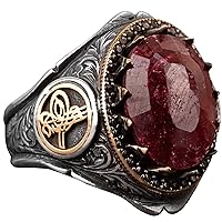 Genuine Real Natural Ruby Gemstone Ring For Men, Ottoman Sign Ring, 925K Sterling Silver Men's Ring