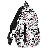 Skull Sling Bag Travel Crossbody Backpack for Women Casual Chest Bags for Running Hiking Cycling