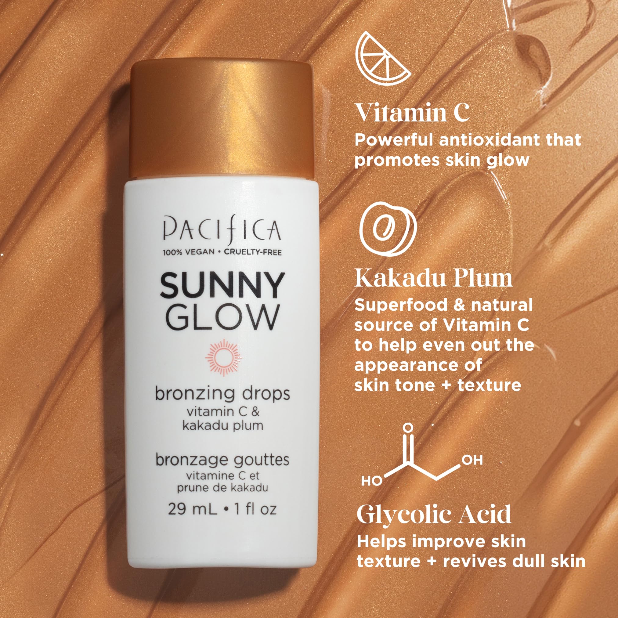 Pacifica Beauty, Sunny Glow Bronzing Drops, With Vitamin C & Gylcolic Acid, Facial Serum, Liquid Bronzer, Sunkissed Skin, Vegan, Cruelty Free, 1 fl oz