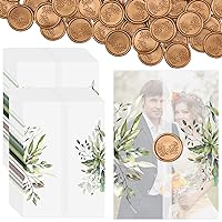Ctosree 50 Sets Invitations Wraps, Pre Folded Vellum Jackets for 5x7 Invitations with Retro Eucalyptus Leaf and Flower Wax Seal Stickers for Wedding Birthday Party (Eucalyptus)