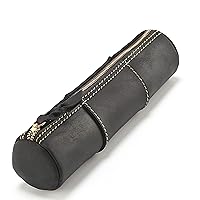 Leather Pencil Case Barrel Pencil Pouch Cylinder Pen Bag for Adults (Black)