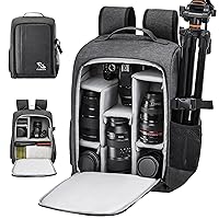 Camera Bag for DSLR/SLR Cameras，Camera Backpack Waterproof for Photographers Dark Grey L