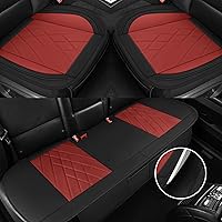 Microfiber Leather Car Seat Cover Full Set, Includes Front & Back Car Seat Protector, Premium Interior Covers with Storage Pockets, Padded Seat Covers for Cars Trucks SUV Auto (Black/Red)