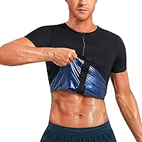 Sweat Sauna Suits Men Polymer Zipper Sauna Shirt Short Sleeve Waist Trainer Heat Trapping Compression Sauna Vest