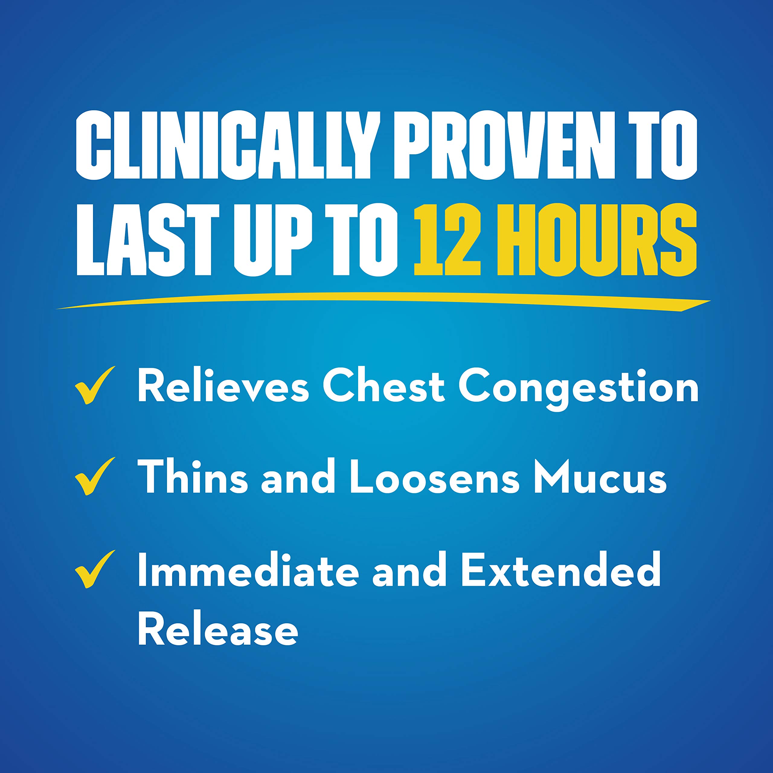 Chest Congestion, Mucinex Maximum Strength 12 Hour Extended Release Tablets, 14ct, 1200 mg Guaifenesin with extended relief of chest congestion caused by excess mucus, thins and loosens mucus