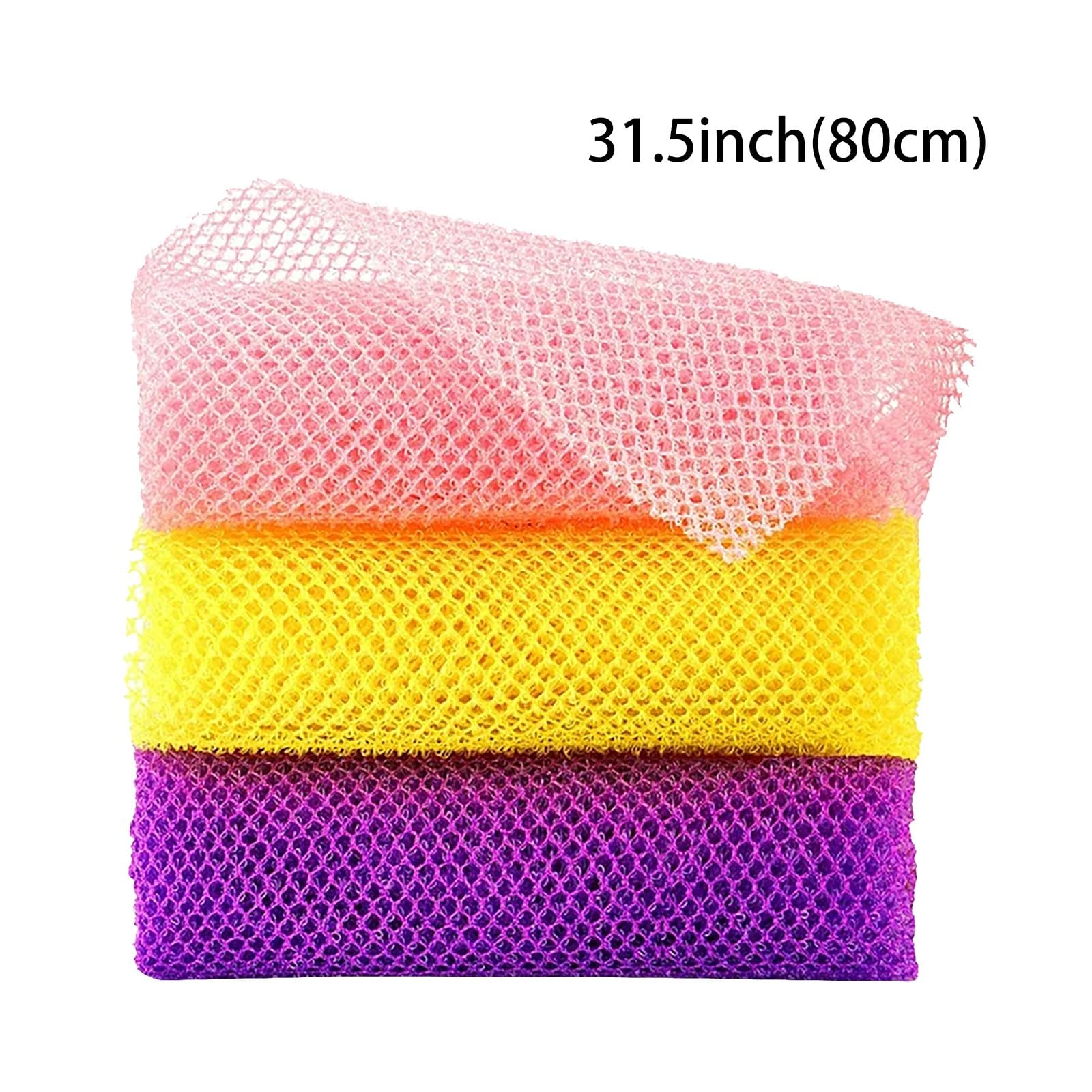 3 Pieces African Bath Sponge African Net Long Net Bath Sponge Exfoliating Shower Body Scrubber Back Scrubber Skin Smoother Great for Daily Use Sponge Stick Clamp (Yellow, One Size)