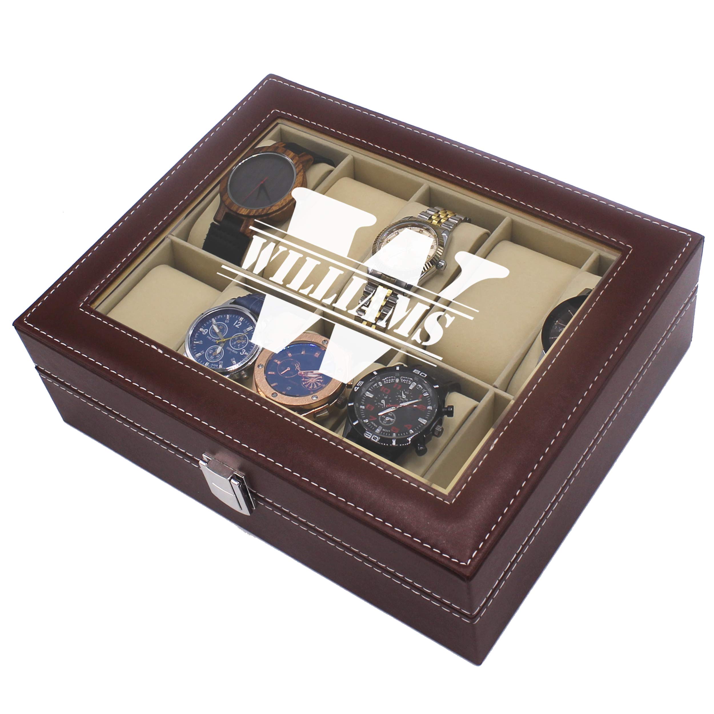 My Personal Memories, Custom Personalized Watch Storage Box Case - Name Initial - Groomsmen Fathers Day Gift - Engraved (Brown)