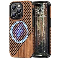TENDLIN Magnetic Case Compatible with iPhone 14 Pro Case Wood Grain with Leather Outside Design TPU Hybrid Case (Compatible with MagSafe) Wood & Leather